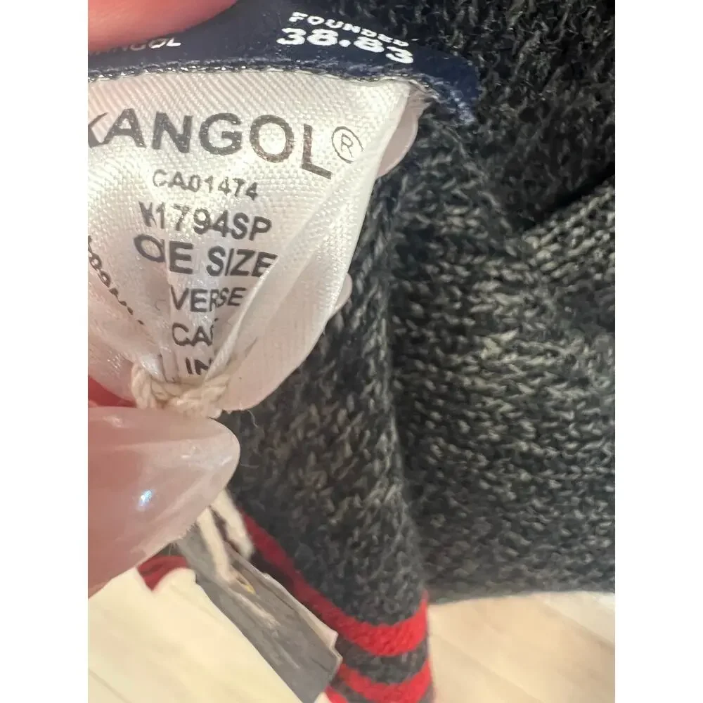 NEW Kangol Winter Scarf Wool Blend Gray w Red Stripes Thick Knit 74